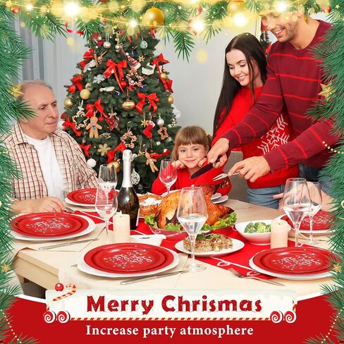 Lounsweer 96 Pcs Christmas Party Supplies Paper Plates and Napkins Disposable Dinnerware Set Include Christmas Plates Napkins Forks for Xmas Holiday Table Decorations 24 Guests(Christmas Tree) in Saudi Arabia