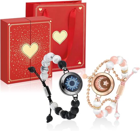 TOTWOO Long Distance Touch Bracelets| Mountain&Sea Touch Bracelets with Beaded Black Agate and Pink Persian Jade |Long Distance Unique Relationship Gifts for Girlfriend in Kuwait