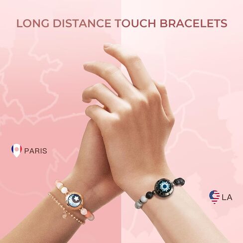 TOTWOO Long Distance Touch Bracelets| Mountain&Sea Touch Bracelets with Beaded Black Agate and Pink Persian Jade |Long Distance Unique Relationship Gifts for Girlfriend in Kuwait