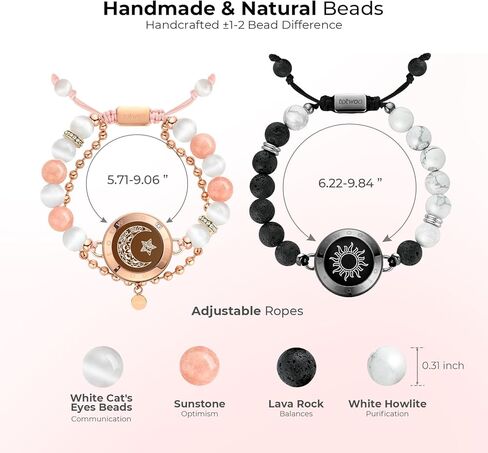 TOTWOO Long Distance Touch Bracelets| Mountain&Sea Touch Bracelets with Beaded Black Agate and Pink Persian Jade |Long Distance Unique Relationship Gifts for Girlfriend in Kuwait