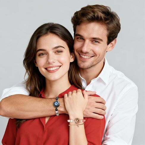 TOTWOO Long Distance Touch Bracelets| Mountain&Sea Touch Bracelets with Beaded Black Agate and Pink Persian Jade |Long Distance Unique Relationship Gifts for Girlfriend in Kuwait