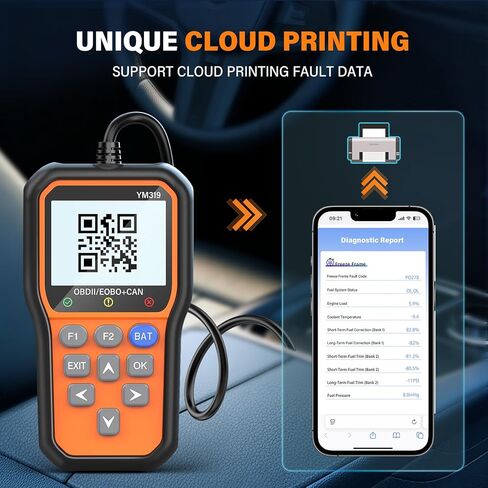 أداة تشخيص الماسح الضوئي BluSon YM319 obd2 مع اختبار البطارية، فحص قارئ رمز خطأ المحرك مع البيانات الحية، الطباعة السحابية، بحث DTC، إطار التجميد، أداة المسح الضوئي لجميع سيارات بروتوكول obdii منذ عام 1996 in Kuwait