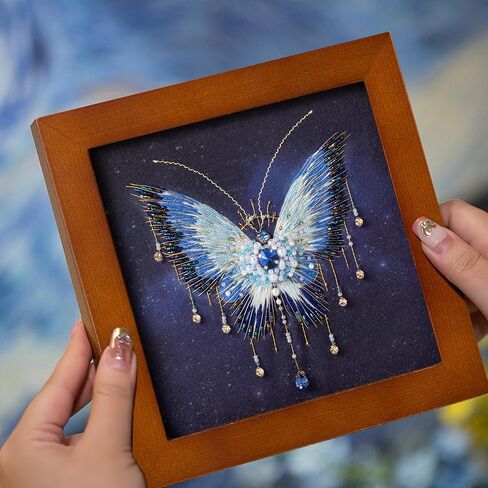 مجموعة التطريز Craftreasure للبالغين، مجموعات نقاط إبرة الفراشة للبالغين المبتدئين تتضمن خيوط خرز التطريز لمحبي الحرف اليدوية مع تقنية مهارة التطريز (الأزرق المتوسط) in Kuwait
