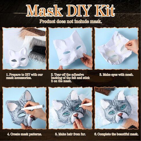 مجموعة قناع القط تيريان من مجموعتين، مجموعة قناع فروي DIY قناع فوكسكات فارغ مع شبكة واقعية وعين، مجموعة صنع قناع تيريان DIY للحفلات التنكرية in Saudi Arabia