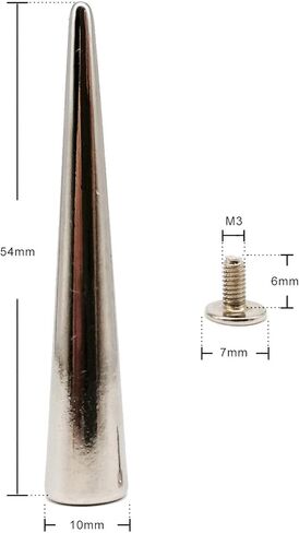 10pcs 10x54mm Punk Spike Rivets - Screw Back Studs for Leather Bags, Belts & Jackets(Black) in Kuwait