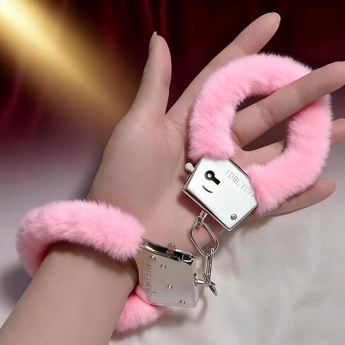 Stainless Steel Plush Handcuffs,Dress up accessories,Stainless Steel Plush Fluffy Bracelet,Cosplay Handcuffs Bracelet,Suitable for role playing games, escape rooms and party favors. in Kuwait