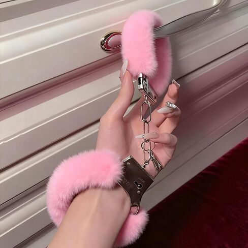 Stainless Steel Plush Handcuffs,Dress up accessories,Stainless Steel Plush Fluffy Bracelet,Cosplay Handcuffs Bracelet,Suitable for role playing games, escape rooms and party favors. in Kuwait