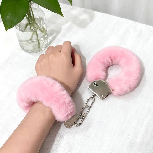 Stainless Steel Plush Handcuffs,Dress up accessories,Stainless Steel Plush Fluffy Bracelet,Cosplay Handcuffs Bracelet,Suitable for role playing games, escape rooms and party favors. in Kuwait