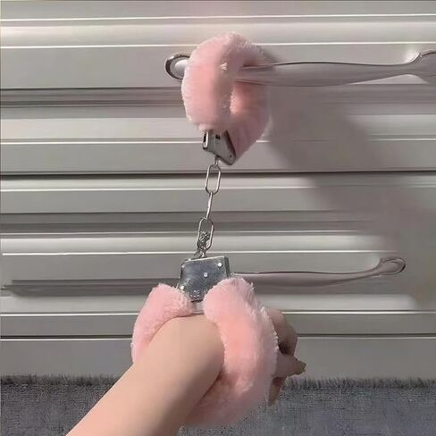 Stainless Steel Plush Handcuffs,Dress up accessories,Stainless Steel Plush Fluffy Bracelet,Cosplay Handcuffs Bracelet,Suitable for role playing games, escape rooms and party favors. in Kuwait