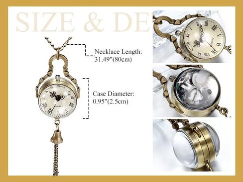 ساعة جيب من JewelryWe Retro مقعرة ومرآة محدبة على شكل كرة زجاجية على شكل عين السمكة مع قلادة بقلادة على شكل شخصية رومانية، لعيد الأم in Kuwait
