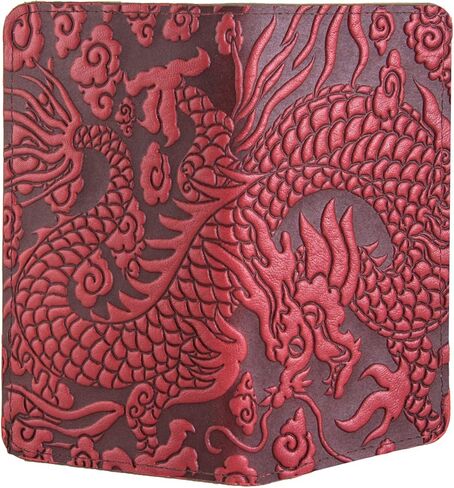 Oberon Design Acanthus Leaf Embossed Genuine Leather Checkbook Cover, 3.5x6.5 Inches, Navy Blue, Made in the USA in Kuwait