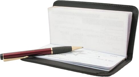 Oberon Design Acanthus Leaf Embossed Genuine Leather Checkbook Cover, 3.5x6.5 Inches, Navy Blue, Made in the USA in Kuwait