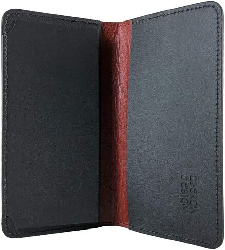 Oberon Design Acanthus Leaf Embossed Genuine Leather Checkbook Cover, 3.5x6.5 Inches, Navy Blue, Made in the USA in Kuwait