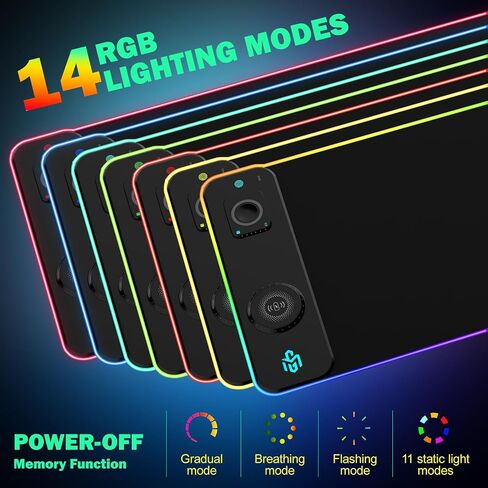 قاعدة ماوس ألعاب RGB للشحن اللاسلكي مع حامل هاتف قابل للطي، حصيرة ألعاب LED كبيرة مقاس 800 × 350 × 4 مم، 15 وضع إضاءة، مقاومة للماء، لوحة لوحة مفاتيح للكمبيوتر الشخصي، تتضمن محول طاقة PD بقدرة 20 وات in Kuwait