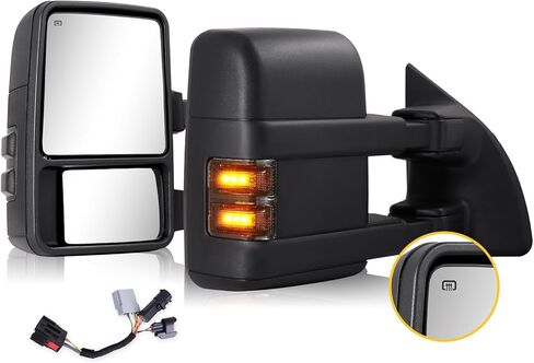 Towing Mirrors for 1999-2016 Ford F250 F350 F450 F550 Super Duty, 2000-2005 Ford Excursion with Power Glass Heated Function Turn Signal Light Running Light Pair Set with Adapter (Smoke lens) in Saudi Arabia