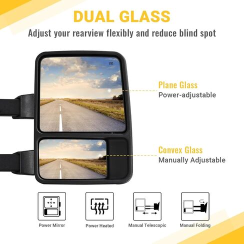 Towing Mirrors for 1999-2016 Ford F250 F350 F450 F550 Super Duty, 2000-2005 Ford Excursion with Power Glass Heated Function Turn Signal Light Running Light Pair Set with Adapter (Smoke lens) in Saudi Arabia