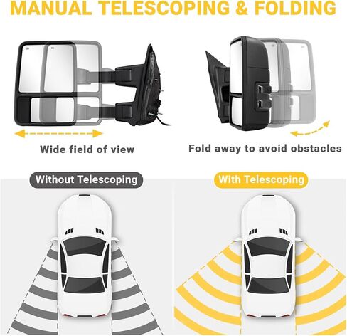 Towing Mirrors for 1999-2016 Ford F250 F350 F450 F550 Super Duty, 2000-2005 Ford Excursion with Power Glass Heated Function Turn Signal Light Running Light Pair Set with Adapter (Smoke lens) in Saudi Arabia