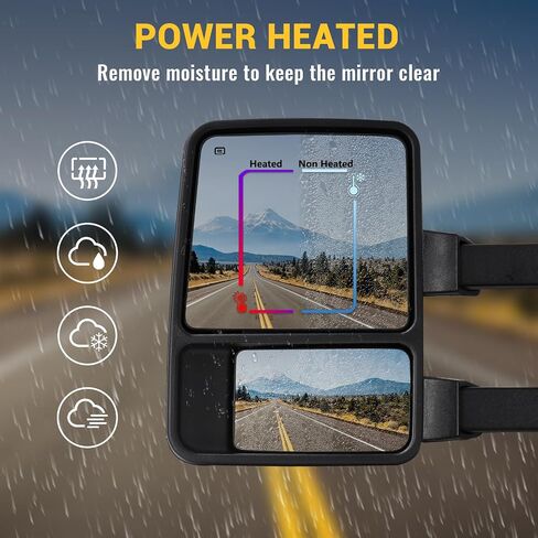 Towing Mirrors for 1999-2016 Ford F250 F350 F450 F550 Super Duty, 2000-2005 Ford Excursion with Power Glass Heated Function Turn Signal Light Running Light Pair Set with Adapter (Smoke lens) in Saudi Arabia