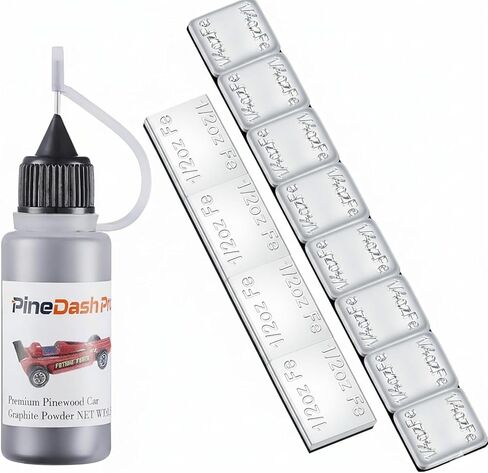 pinedash pro Pinewood Weights Kit-Pinewood Car Weights&Graphite Powder-4OZ 12 Pieces 2 Sizes Derby Weights-0.5OZ Graphite Lubricant for Derby car Pine Derby Car Wheels Axles Speed in Saudi Arabia