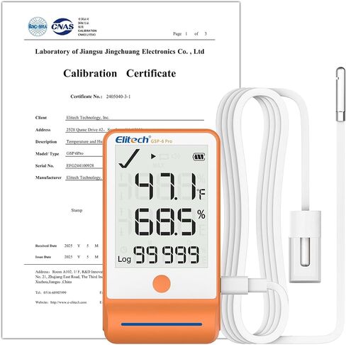 Elitech GSP-6 Bluetooth Data Logger Temperature Humidity with Shadow Data 100000 Points Data Storage Export, Pharmacy Vaccine DDL Calibration Certificate, MAX MIN AVR MKT GSP-6 with Dual Probe TE/The in Kuwait