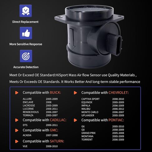 HiSport 281643C100 MAF مستشعر تدفق الهواء الشامل - متوافق مع بويك ألور لاكروس شيفروليه كابتيفا سبورت إكوينوكس بونتياك G6 G8 جراند بريكس يستبدل 15911983 in Kuwait