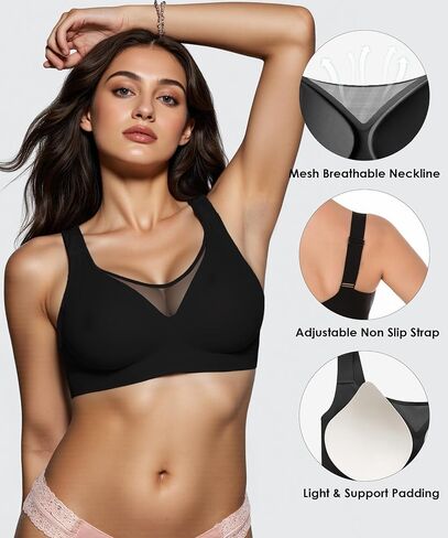 Brabalas Wireless Bras for Women, Extremely Comfortable Seamless Bra Mesh Bralettes Adjustable Straps Everyday Bra (30B-40DD) in Kuwait