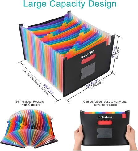 24 Pockets Expanding File Folders, Portable Accordion A4 Expandable File Organizer, Large Capacity Multicolour Stand Plastic Business File Bag for Business/Office/Study in Saudi Arabia