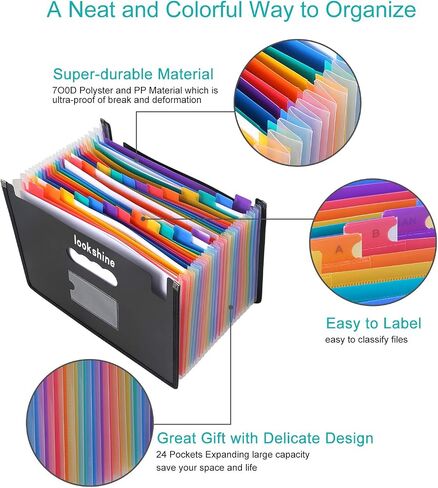 24 Pockets Expanding File Folders, Portable Accordion A4 Expandable File Organizer, Large Capacity Multicolour Stand Plastic Business File Bag for Business/Office/Study in Saudi Arabia