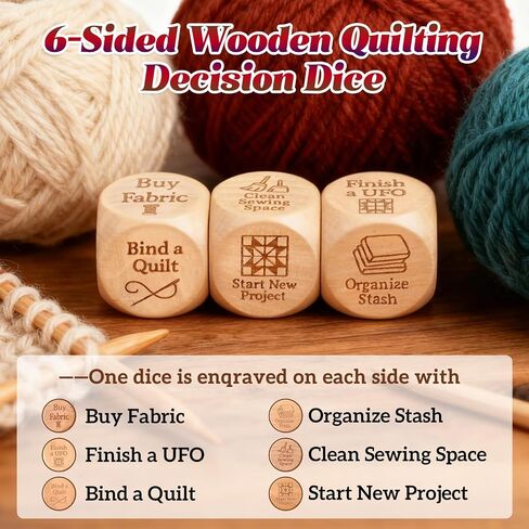 Quilter’s Dice, Wooden Quilting Decision Dice with 6 Engraved Sewing Tasks, Fun Sewing Tool for Quilters & Crafters, A Suitable for DIY Sewing Enthusiasts (3PCS) in Saudi Arabia