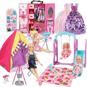 180 Piece Doll Wardrobe&Toy Folding Wardrobe - Includes Folding Wardrobe+Swing Slide+Tent+Stargazing Set with Rich Accessories Stimulate Children's Imagination and Creativity in Saudi Arabia