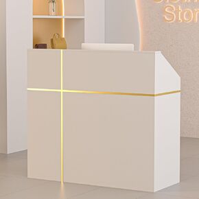 مكتب استقبال Spurgehom مع منضدة، وخزائن وأرفف تخزين مجهزة بطاولة أمامية حديثة، ومنضدة دفع مقاس 48 بوصة مع شريط DIY للردهات والصالونات والمحلات التجارية والمكاتب المنزلية وغرفة الاستقبال in Kuwait