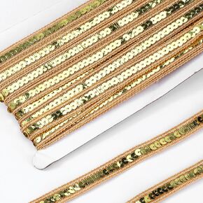 شريط من الترتر بطول 10 ياردات ذهبي، شريط من القماش اللامع من الترتر اللامع، أشرطة لامعة مسطحة، زخرفة معدنية، دانتيل لفستان مزين، عصابة رأس، حقيبة خياطة، 1/2 عرض in Kuwait