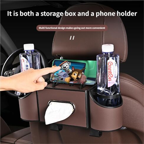 Car Rear Seat Storage Box, a Multi-Functional car seat Back Storage Box, 4-in-1 with 2 Cup Holders, a Tissue Box, a Phone Holder, and Hooks—Perfect for Family Trips and Daily commutes. (Black) in Saudi Arabia