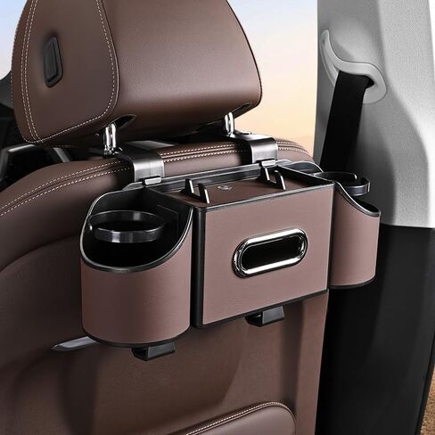 Car Rear Seat Storage Box, a Multi-Functional car seat Back Storage Box, 4-in-1 with 2 Cup Holders, a Tissue Box, a Phone Holder, and Hooks—Perfect for Family Trips and Daily commutes. (Black) in Saudi Arabia