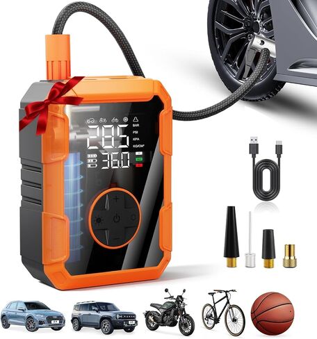 Portable Air Pump for Car Tires, 150 PSI Tire Inflator Cordless with LED Light, Rechargeable Auto Shut-off Air Compressor 2X Fast Inflation Tire Pumps for Car Bike Motorcycle Ball, Christmas Gift in Kuwait