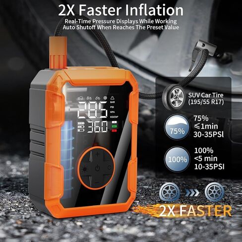 Portable Air Pump for Car Tires, 150 PSI Tire Inflator Cordless with LED Light, Rechargeable Auto Shut-off Air Compressor 2X Fast Inflation Tire Pumps for Car Bike Motorcycle Ball, Christmas Gift in Kuwait