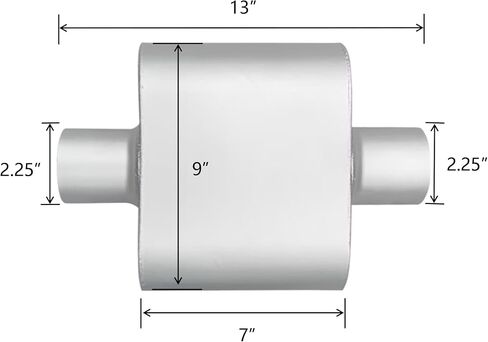 كاتم صوت لغرفة واحدة بمدخل 2.5 بوصة ومخرج 2.5 بوصة - الطول الإجمالي 13 بوصة (7 × 9 × 4 بوصة في الجسم)، عادم مطلي بالألمنيوم مع حاجز داخلي لإنتاج صوت عميق قوي (عبوتان) in Kuwait