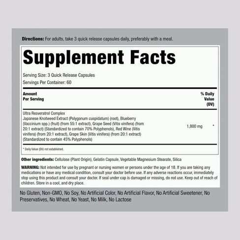 Piping Rock Resveratrol Supplement 100 mg | 180 Capsules | Defense | Grape Seed Extract | Non-GMO, Gluten Free in Saudi Arabia