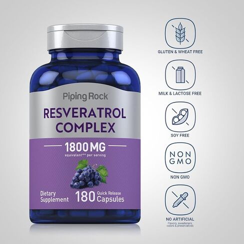 Piping Rock Resveratrol Supplement 100 mg | 180 Capsules | Defense | Grape Seed Extract | Non-GMO, Gluten Free in Saudi Arabia