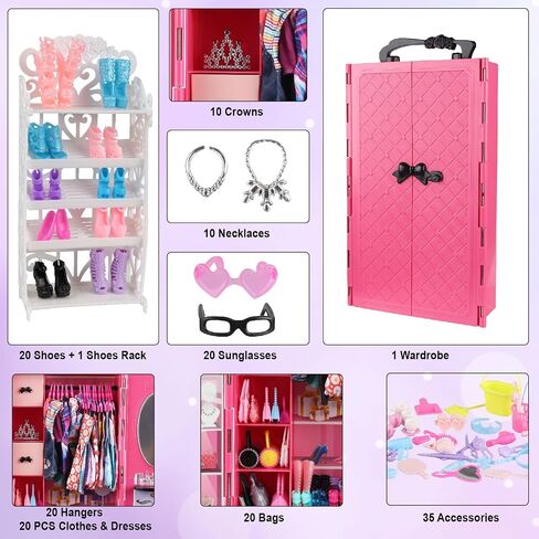 180 Piece Doll Wardrobe&Toy Folding Wardrobe - Includes Folding Wardrobe+Swing Slide+Tent+Stargazing Set with Rich Accessories Stimulate Children's Imagination and Creativity in Saudi Arabia