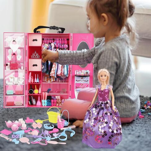180 Piece Doll Wardrobe&Toy Folding Wardrobe - Includes Folding Wardrobe+Swing Slide+Tent+Stargazing Set with Rich Accessories Stimulate Children's Imagination and Creativity in Saudi Arabia