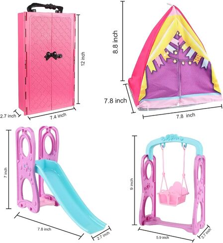 180 Piece Doll Wardrobe&Toy Folding Wardrobe - Includes Folding Wardrobe+Swing Slide+Tent+Stargazing Set with Rich Accessories Stimulate Children's Imagination and Creativity in Saudi Arabia