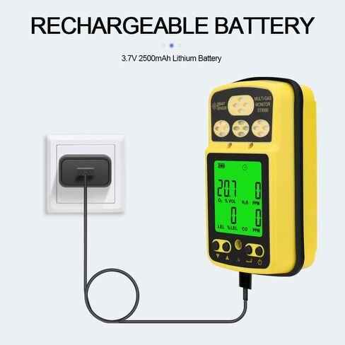 Gas Monitor 4 in 1 O₂ LEL CO H₂S Gas Detector Rechargeable Alarm Gas Analyzer with Backlight Alarm Function ST8990 in Saudi Arabia