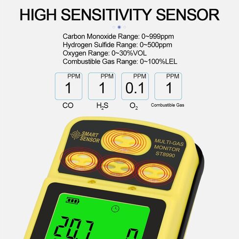 Gas Monitor 4 in 1 O₂ LEL CO H₂S Gas Detector Rechargeable Alarm Gas Analyzer with Backlight Alarm Function ST8990 in Saudi Arabia