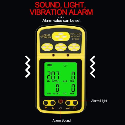 Gas Monitor 4 in 1 O₂ LEL CO H₂S Gas Detector Rechargeable Alarm Gas Analyzer with Backlight Alarm Function ST8990 in Saudi Arabia