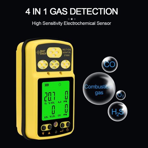Gas Monitor 4 in 1 O₂ LEL CO H₂S Gas Detector Rechargeable Alarm Gas Analyzer with Backlight Alarm Function ST8990 in Saudi Arabia