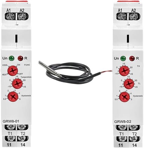 1pcs GRW8 Din Rail Temperature Control Relay 16A Wide Range Voltage AC/DC24-240V with Waterproof Sensor(GRW8-01 2m Sensor) in Kuwait