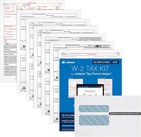 نماذج Adams W-2 2025، مجموعة مكونة من 6 أجزاء لـ 26 موظفًا/مستلمًا، متوافقة مع طابعة نفث الحبر/الليزر، تتضمن 3 نماذج W-3، و26 مظروف أمان ذاتي الختم، والوصول إلى مساعد نماذج ضرائب Adams (1017238) in Kuwait