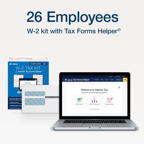 نماذج Adams W-2 2025، مجموعة مكونة من 6 أجزاء لـ 26 موظفًا/مستلمًا، متوافقة مع طابعة نفث الحبر/الليزر، تتضمن 3 نماذج W-3، و26 مظروف أمان ذاتي الختم، والوصول إلى مساعد نماذج ضرائب Adams (1017238) in Kuwait