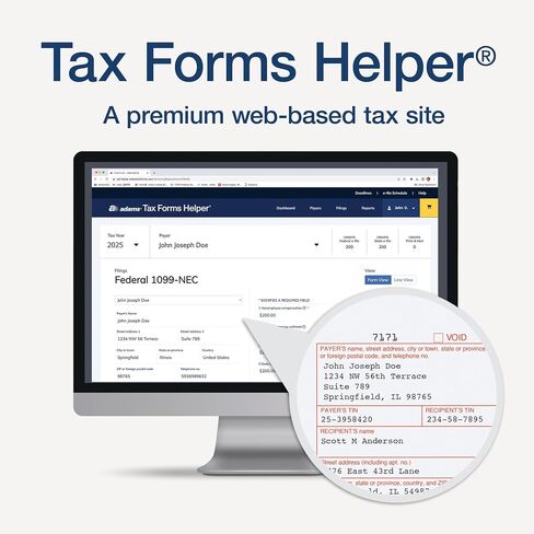 Adams 1099 NEC Forms 2025, 3-Part Kit for 30 Recipients, Inkjet/Laser Printer Compatible, Includes 3 1096 Forms, 30 Self-Seal Security Envelopes, Access to Adams Tax Forms Helper (1017230) in Kuwait